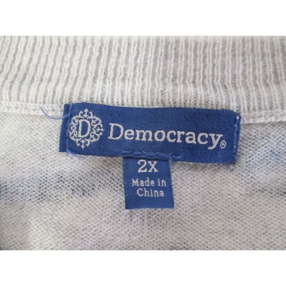 Democracy Jersey Knit Sweater Gray Tiger Tie Sides Pockets Cotton 2X (B9-129) - Picture 6 of 12